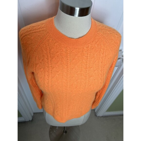 J Crew Cashmere cropped cable-knit crewneck sweater small Orange - Picture 3 of 11